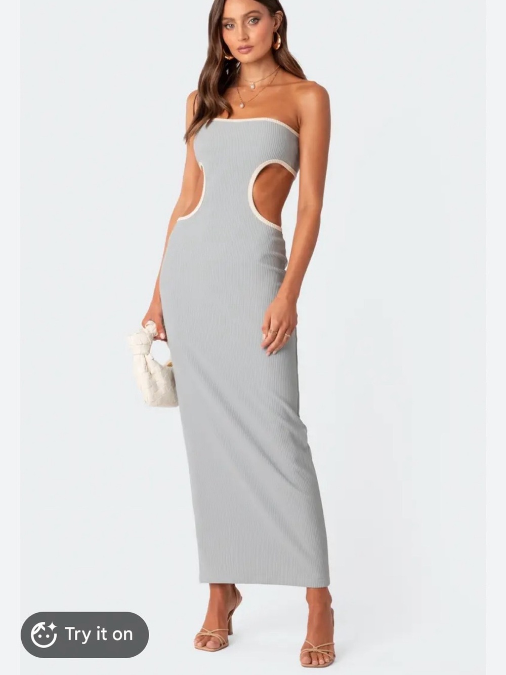 Edikted Strapless Gray Maxi Dress with Cream Contrast